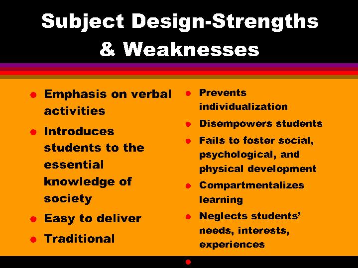 Subject DesignStrengths & Weaknesses